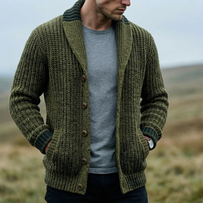 Shawl-Collar Knit Cardigan – Chunky Button-Front Warm Layer