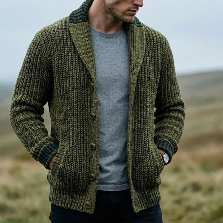 Shawl-Collar Knit Cardigan – Chunky Button-Front Warm Layer