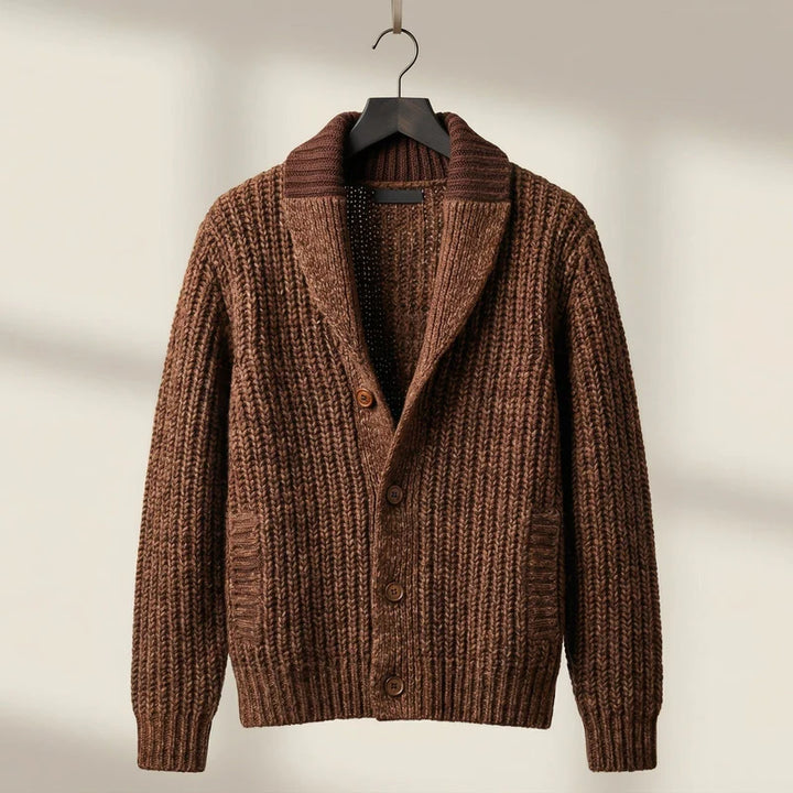 Shawl-Collar Knit Cardigan – Chunky Button-Front Warm Layer
