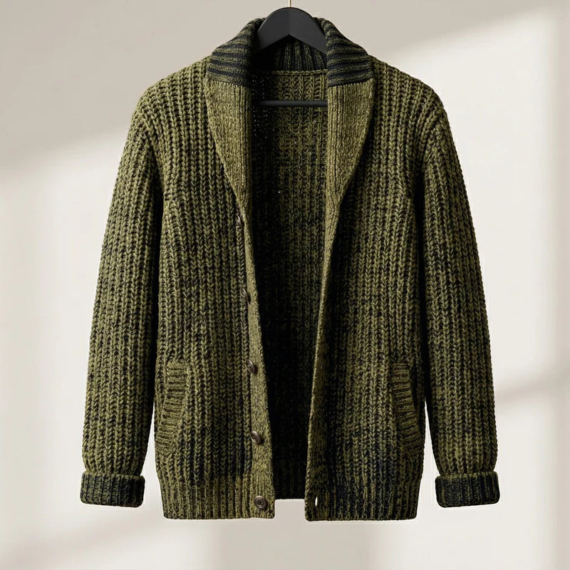 Shawl-Collar Knit Cardigan – Chunky Button-Front Warm Layer