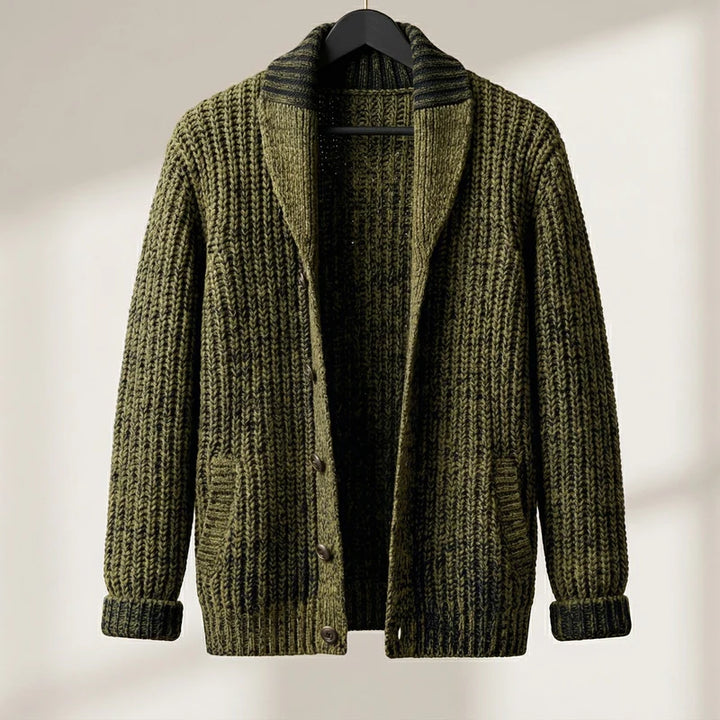 Shawl-Collar Knit Cardigan – Chunky Button-Front Warm Layer