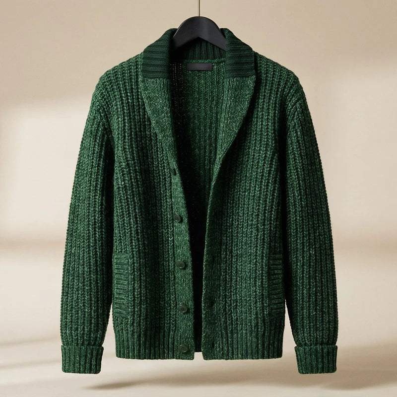 Shawl-Collar Knit Cardigan – Chunky Button-Front Warm Layer
