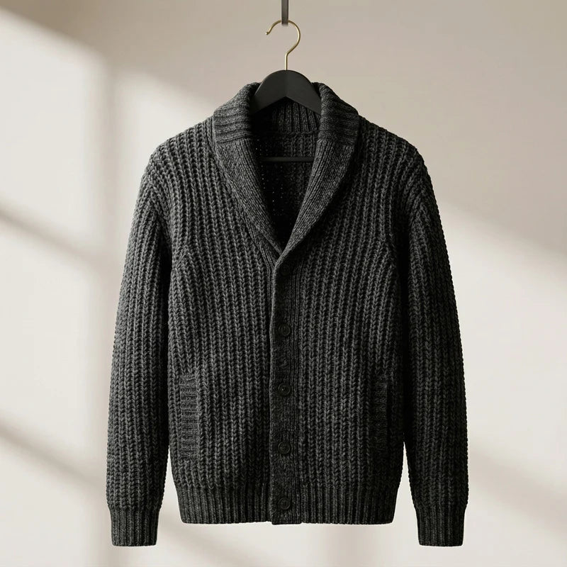 Shawl-Collar Knit Cardigan – Chunky Button-Front Warm Layer
