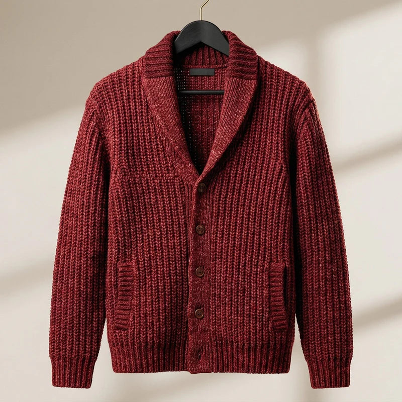 Shawl-Collar Knit Cardigan – Chunky Button-Front Warm Layer