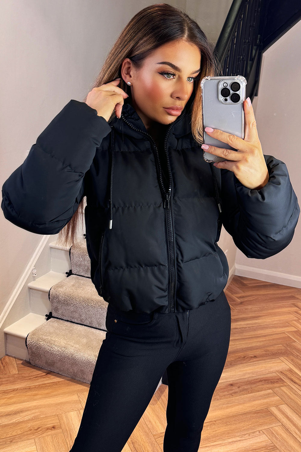 Hooded Puffer Jacket – Short Black Winter Jacket with Insulated Comfort