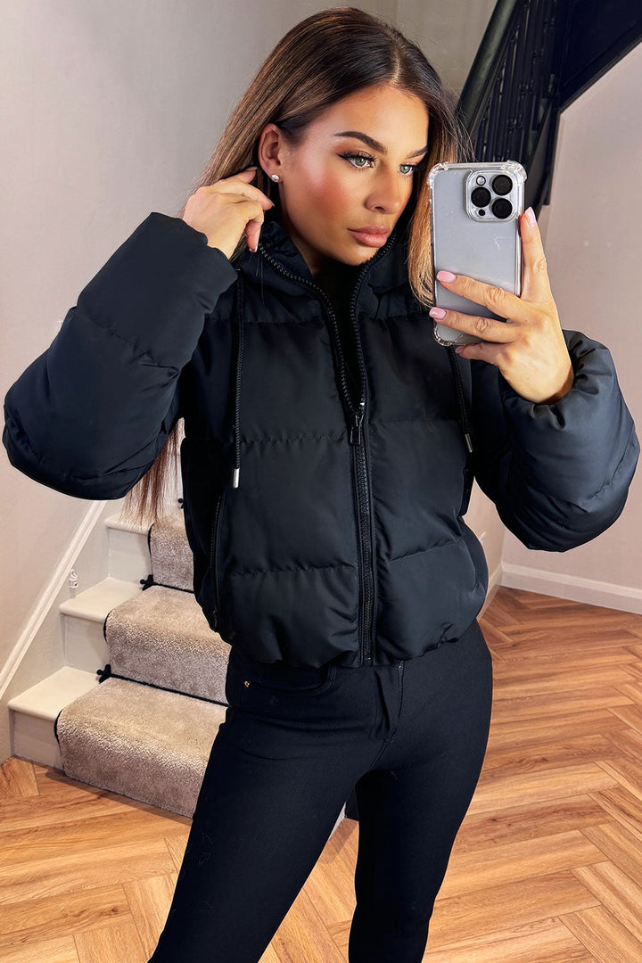 Hooded Puffer Jacket – Short Black Winter Jacket with Insulated Comfort