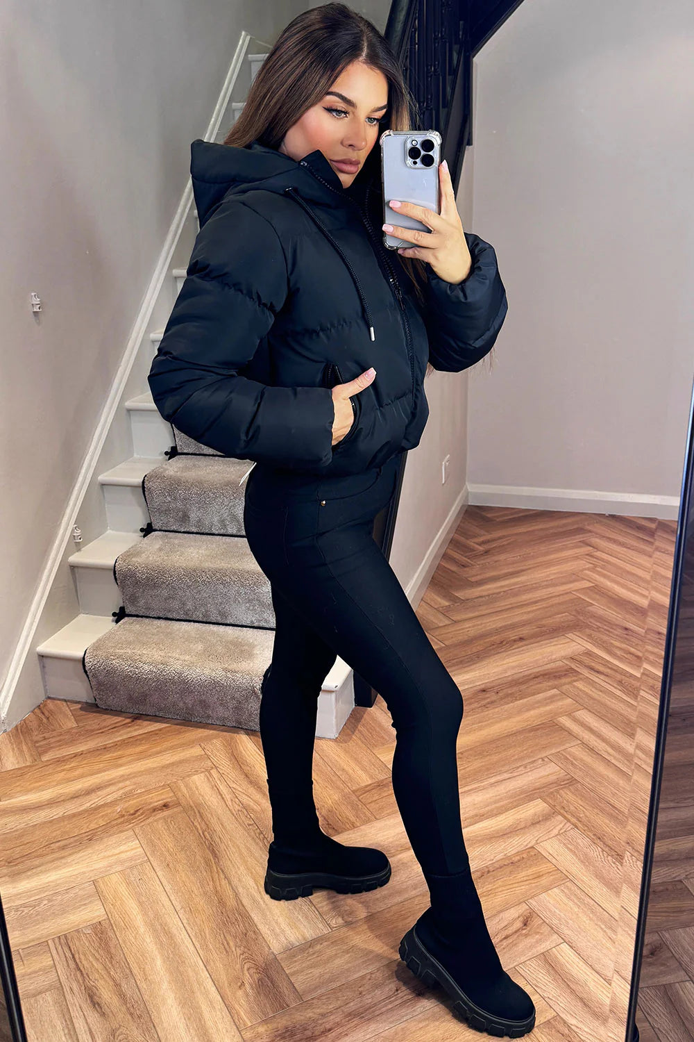 Hooded Puffer Jacket – Short Black Winter Jacket with Insulated Comfort