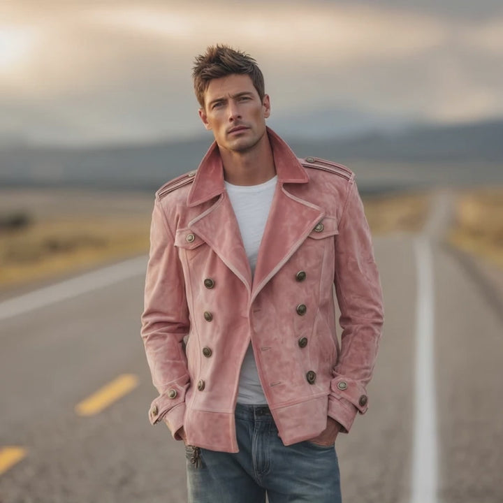 Retro Suede Double-Breasted Jacket – Men’s Lapel Western-Style Outerwear