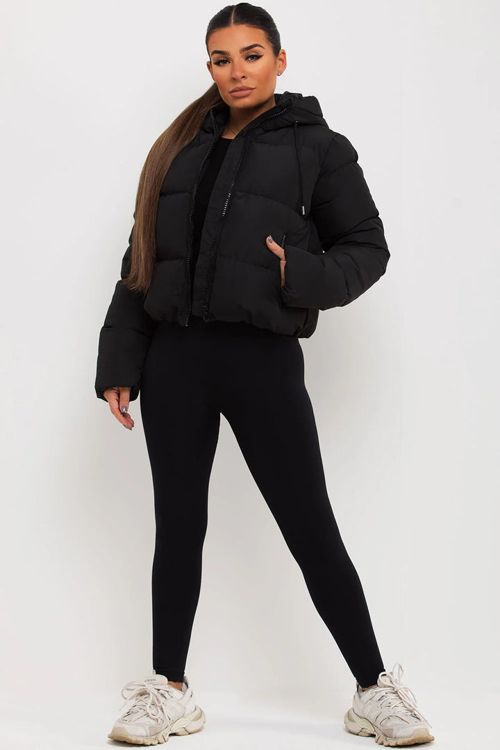 Hooded Puffer Jacket – Short Black Winter Jacket with Insulated Comfort
