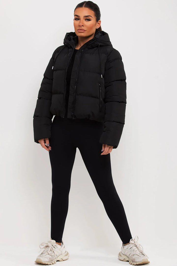 Hooded Puffer Jacket – Short Black Winter Jacket with Insulated Comfort