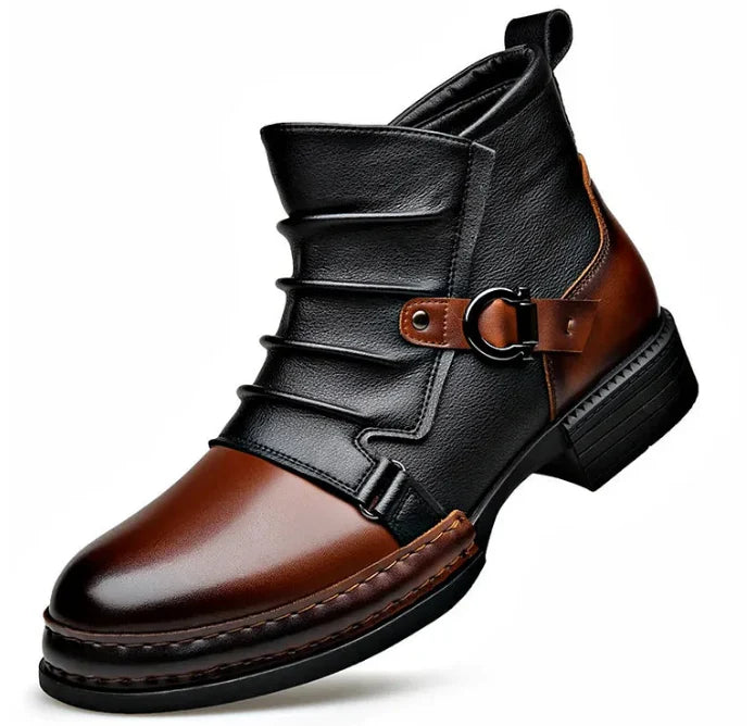 Men’s Genuine Leather Ankle Boots – Classic Buckle Strap Urban Style