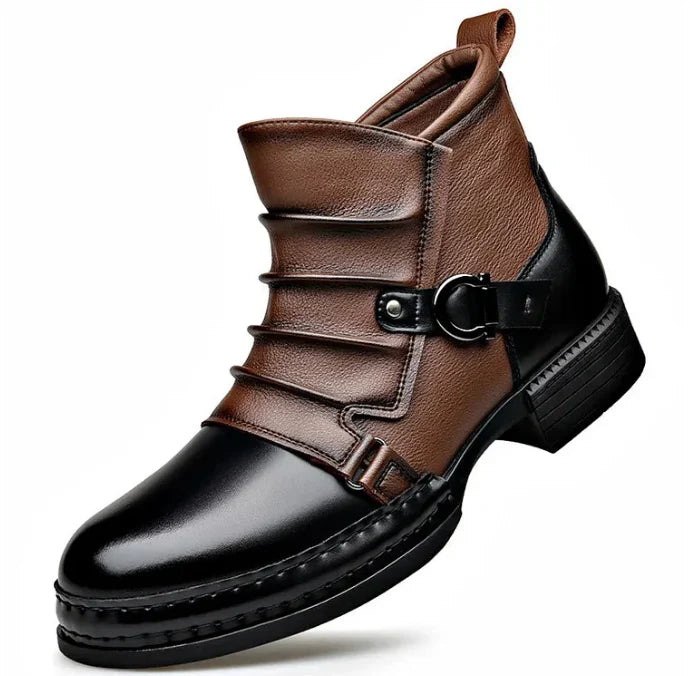 Men’s Genuine Leather Ankle Boots – Classic Buckle Strap Urban Style