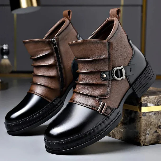 Men’s Genuine Leather Ankle Boots – Classic Buckle Strap Urban Style
