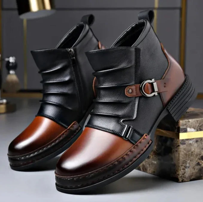 Men’s Genuine Leather Ankle Boots – Classic Buckle Strap Urban Style