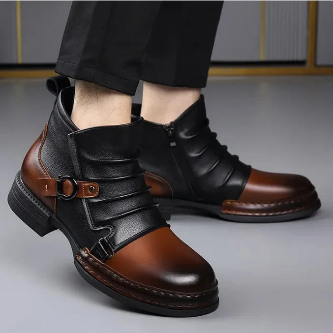 Men’s Genuine Leather Ankle Boots – Classic Buckle Strap Urban Style
