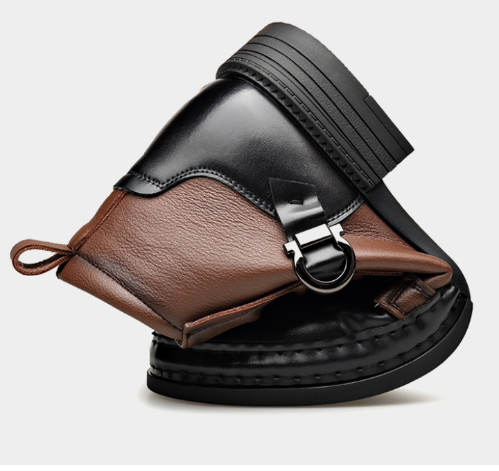 Men’s Genuine Leather Ankle Boots – Classic Buckle Strap Urban Style