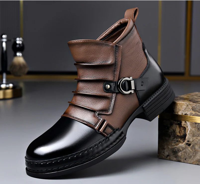 Men’s Genuine Leather Ankle Boots – Classic Buckle Strap Urban Style