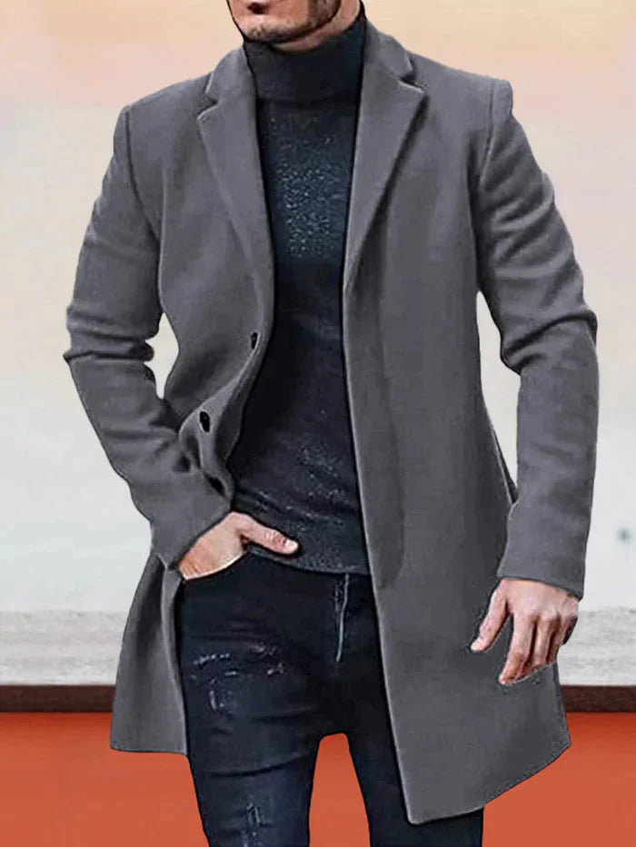 Men’s Classic Solid Color Jacket – Single Button Tailored Daily Wear Coat