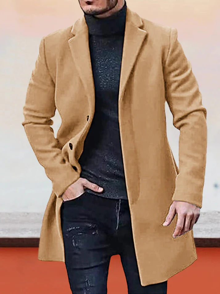 Men’s Classic Solid Color Jacket – Single Button Tailored Daily Wear Coat