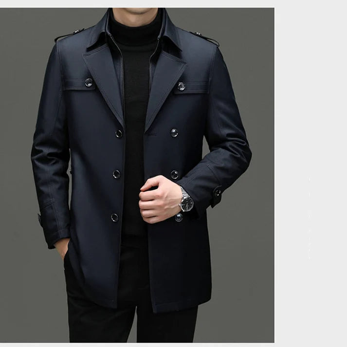 Men’s Medium-Length Trench Coat – Detachable Inner Warm Classic Overcoat