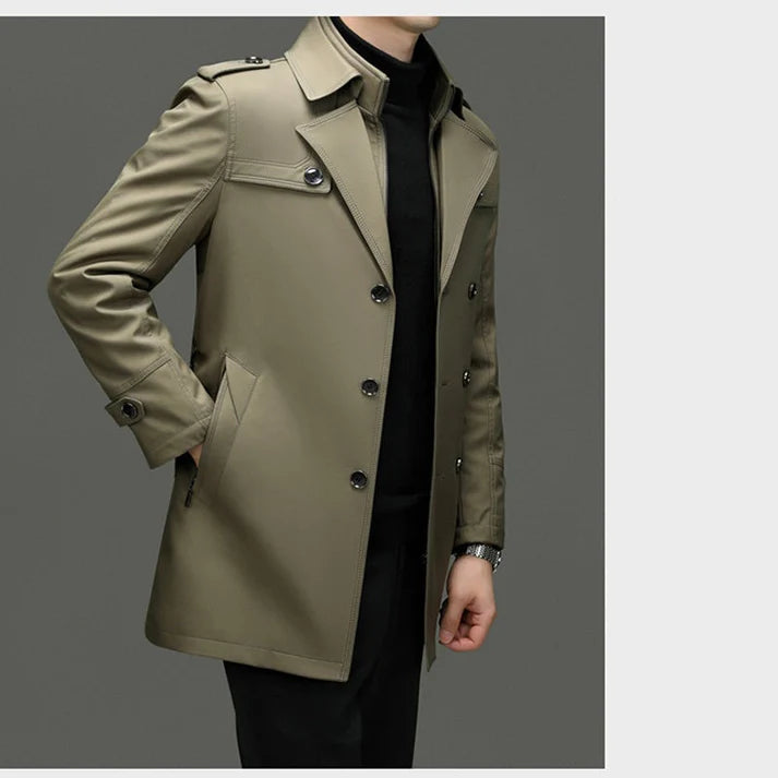 Men’s Medium-Length Trench Coat – Detachable Inner Warm Classic Overcoat
