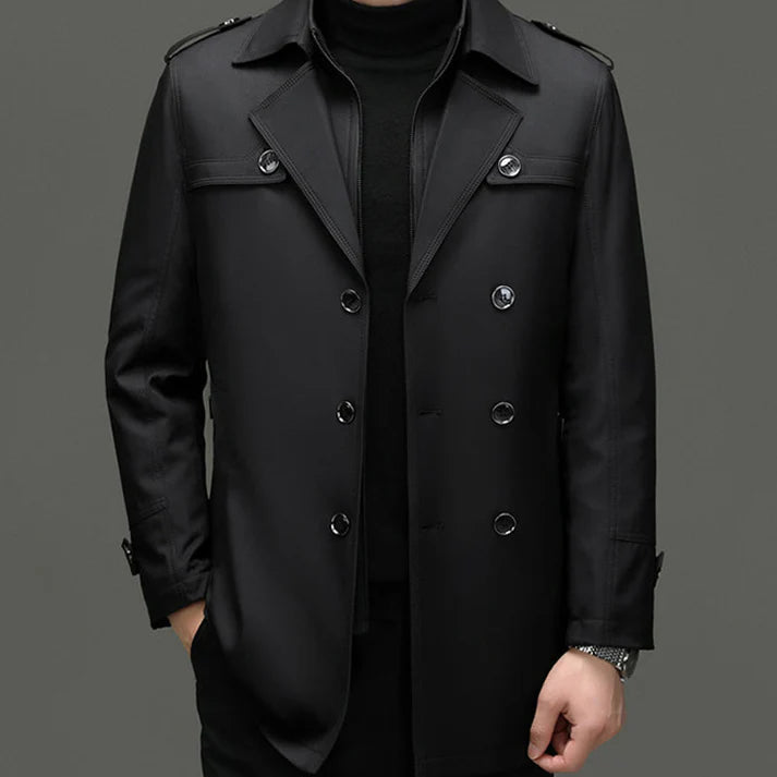 Men’s Medium-Length Trench Coat – Detachable Inner Warm Classic Overcoat
