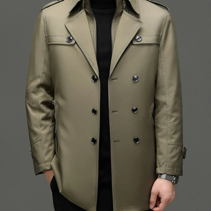 Men’s Medium-Length Trench Coat – Detachable Inner Warm Classic Overcoat