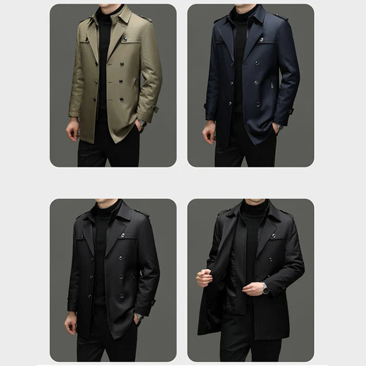 Men’s Medium-Length Trench Coat – Detachable Inner Warm Classic Overcoat