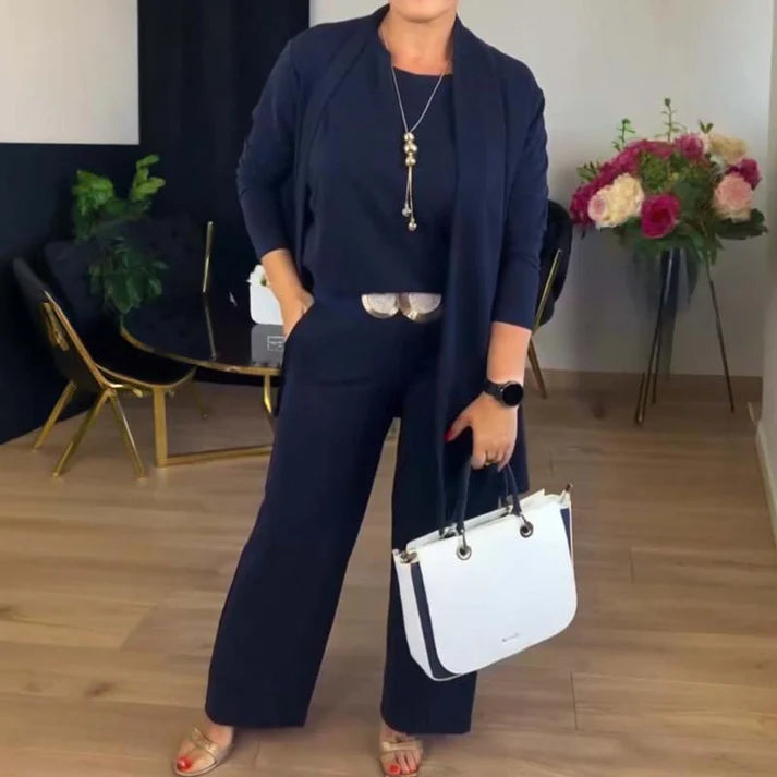 Elegant 3-Piece Lounge Set – Cardigan Top & Pants Outfit for Everyday Chic