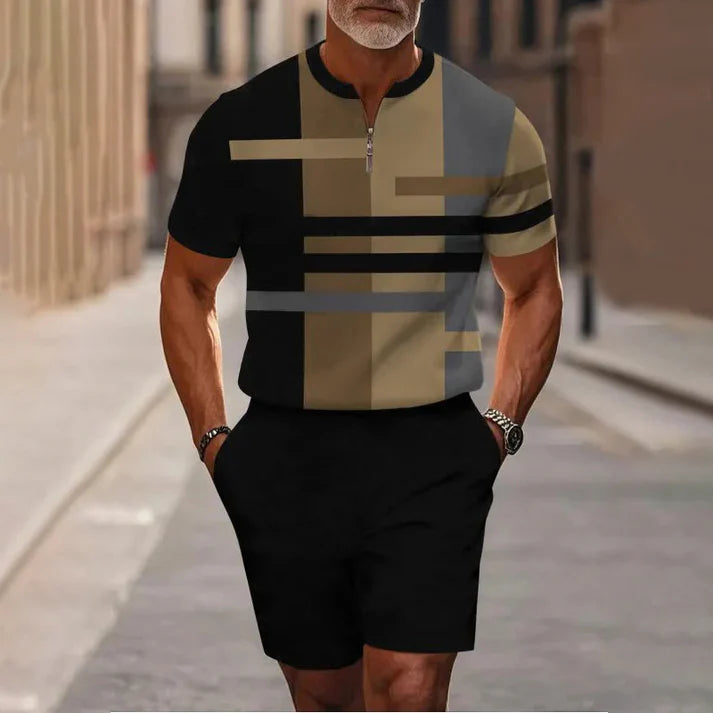 Men’s Quarter-Zip Shirt & Shorts Set – Modern Casual Summer Outfit