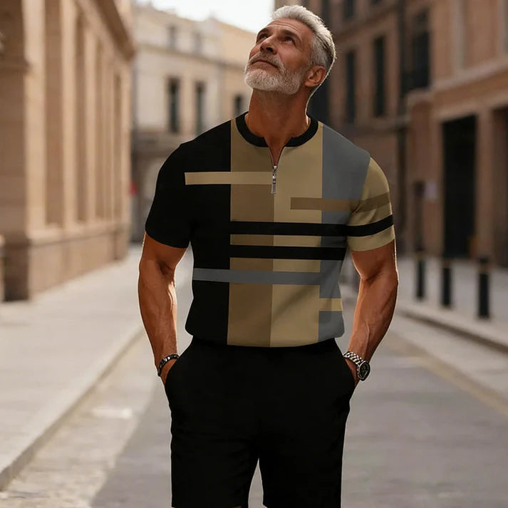 Men’s Quarter-Zip Shirt & Shorts Set – Modern Casual Summer Outfit