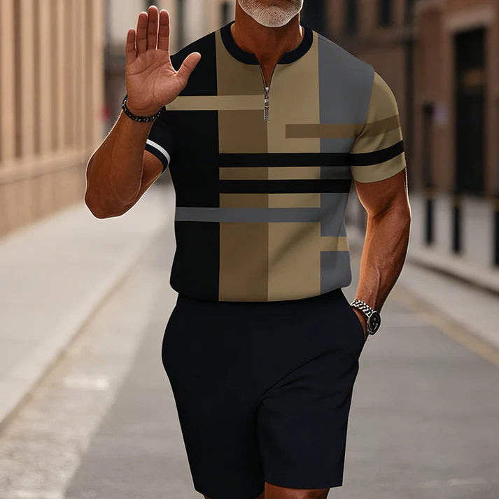 Men’s Quarter-Zip Shirt & Shorts Set – Modern Casual Summer Outfit