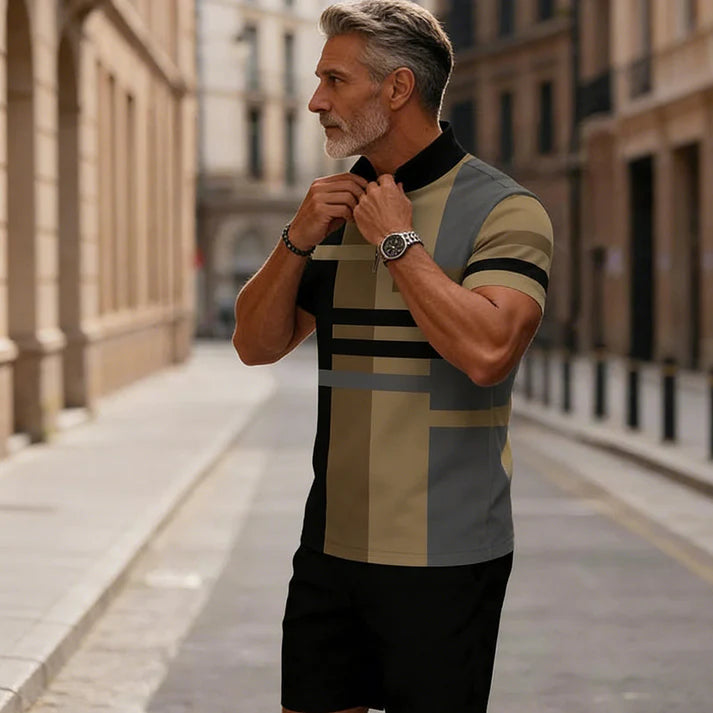 Men’s Quarter-Zip Shirt & Shorts Set – Modern Casual Summer Outfit