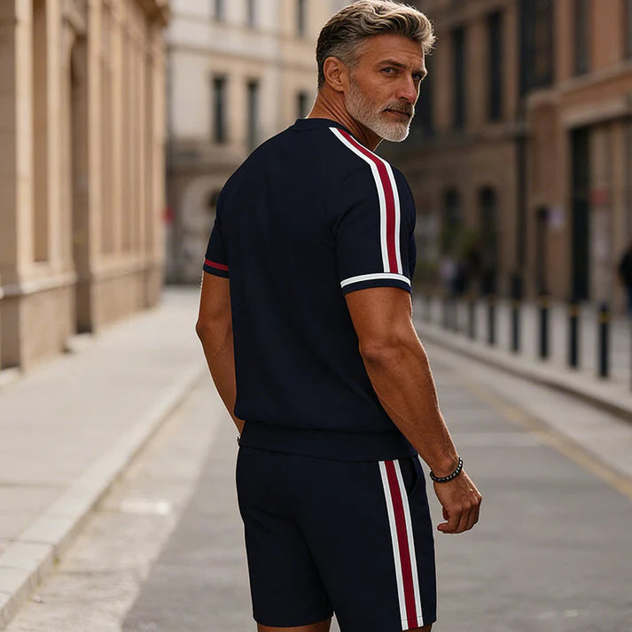 Men’s Quarter-Zip Shirt & Shorts Set – Modern Casual Summer Outfit