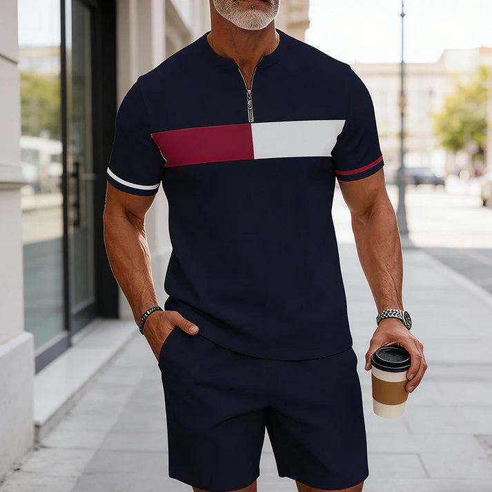 Men’s Quarter-Zip Shirt & Shorts Set – Modern Casual Summer Outfit