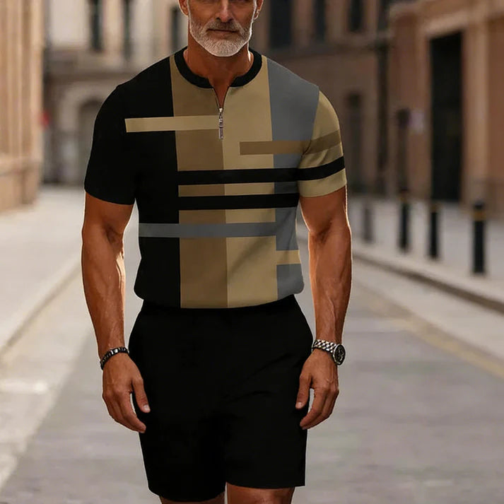 Men’s Quarter-Zip Shirt & Shorts Set – Modern Casual Summer Outfit