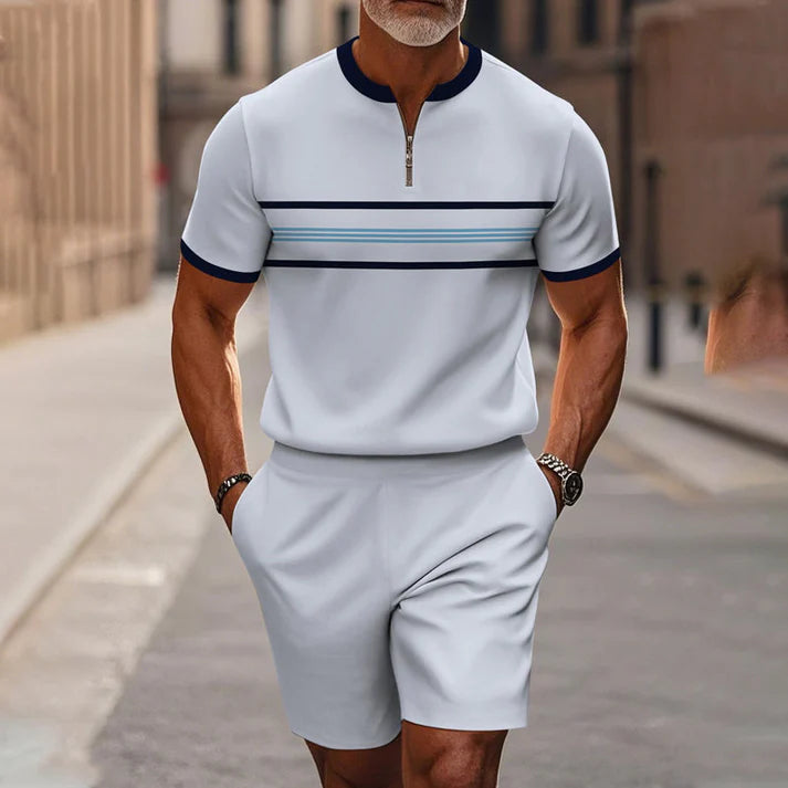 Men’s Quarter-Zip Shirt & Shorts Set – Modern Casual Summer Outfit