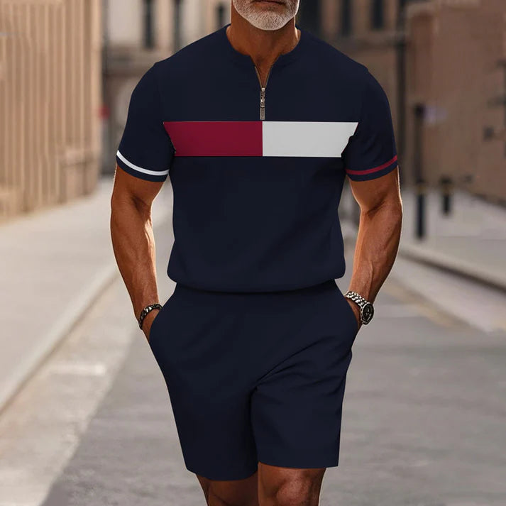Men’s Quarter-Zip Shirt & Shorts Set – Modern Casual Summer Outfit
