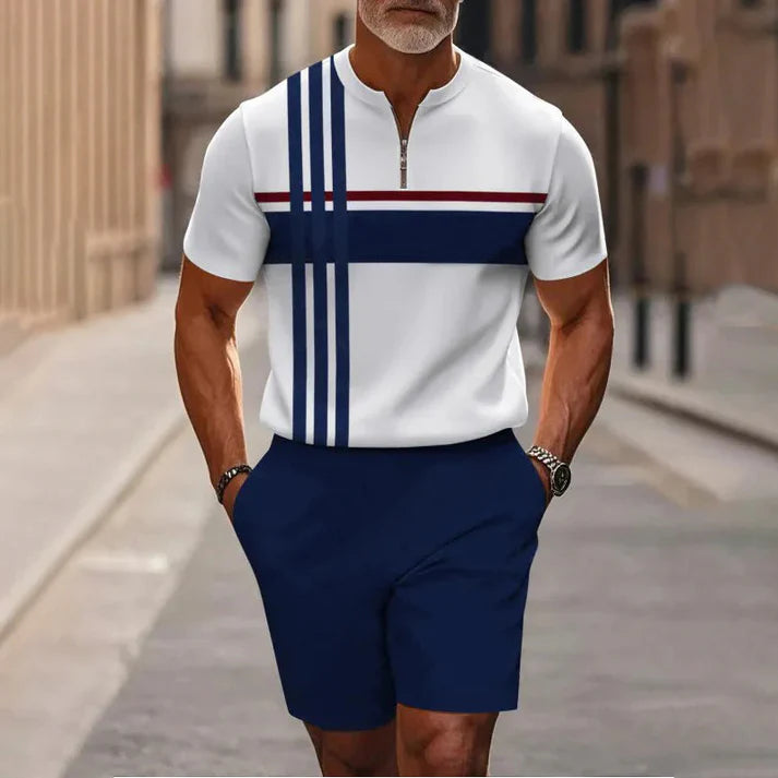 Men’s Quarter-Zip Shirt & Shorts Set – Modern Casual Summer Outfit