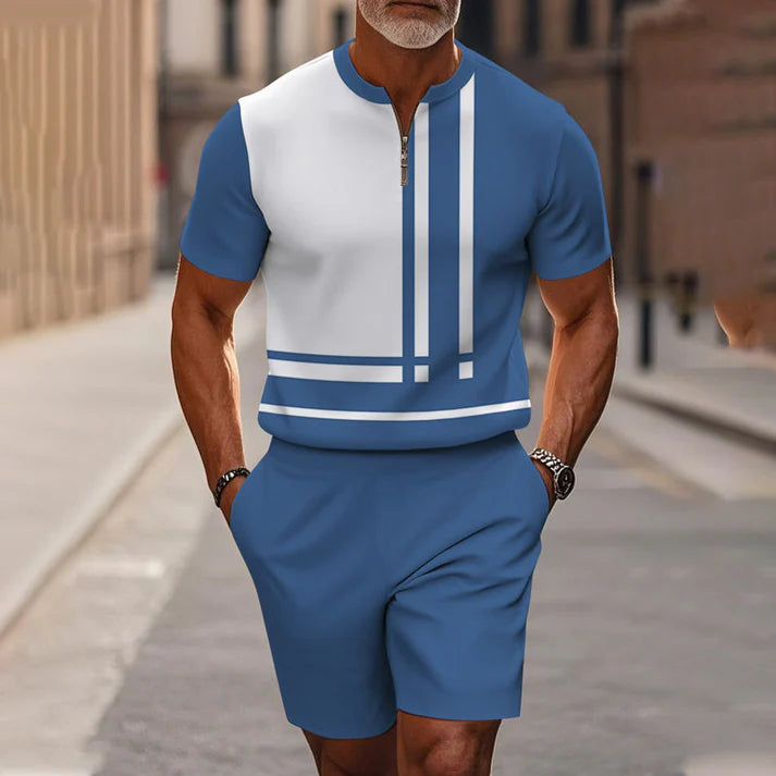 Men’s Quarter-Zip Shirt & Shorts Set – Modern Casual Summer Outfit