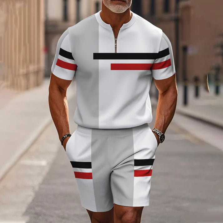 Men’s Quarter-Zip Shirt & Shorts Set – Modern Casual Summer Outfit