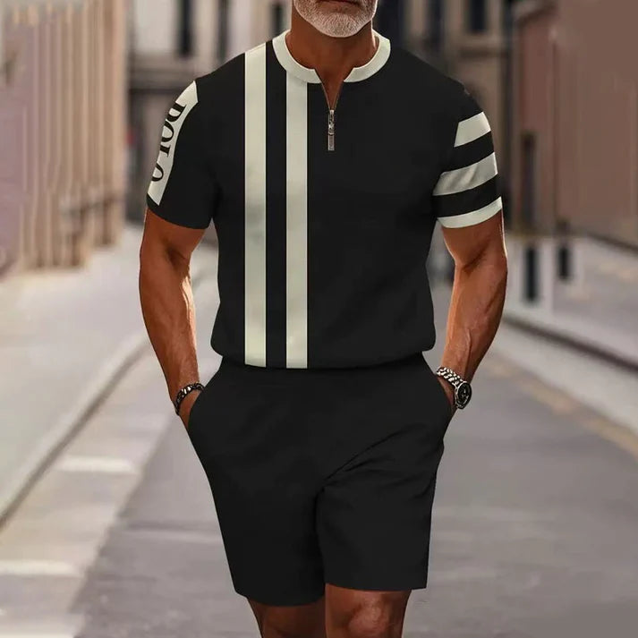 Men’s Quarter-Zip Shirt & Shorts Set – Modern Casual Summer Outfit