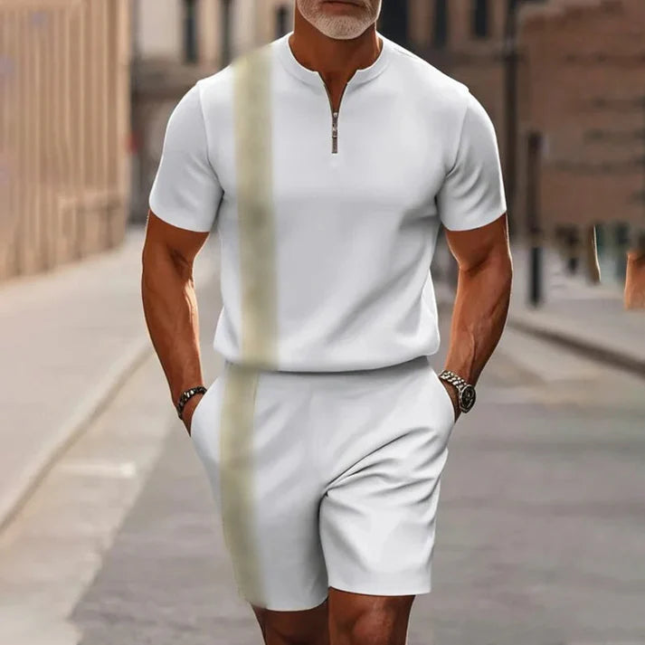 Men’s Quarter-Zip Shirt & Shorts Set – Modern Casual Summer Outfit
