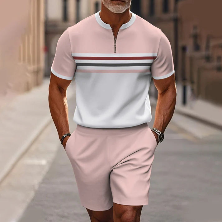 Men’s Quarter-Zip Shirt & Shorts Set – Modern Casual Summer Outfit