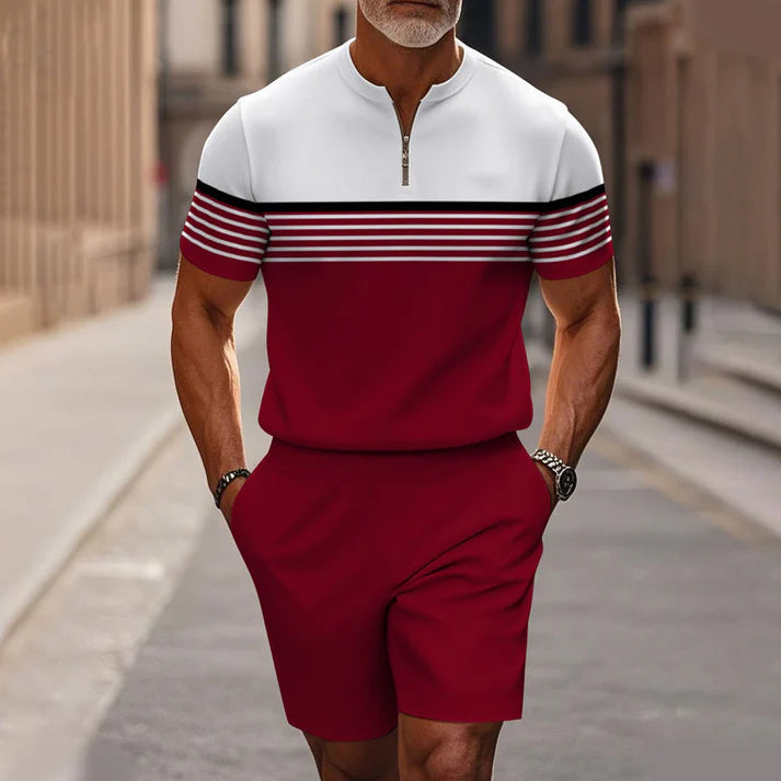 Men’s Quarter-Zip Shirt & Shorts Set – Modern Casual Summer Outfit