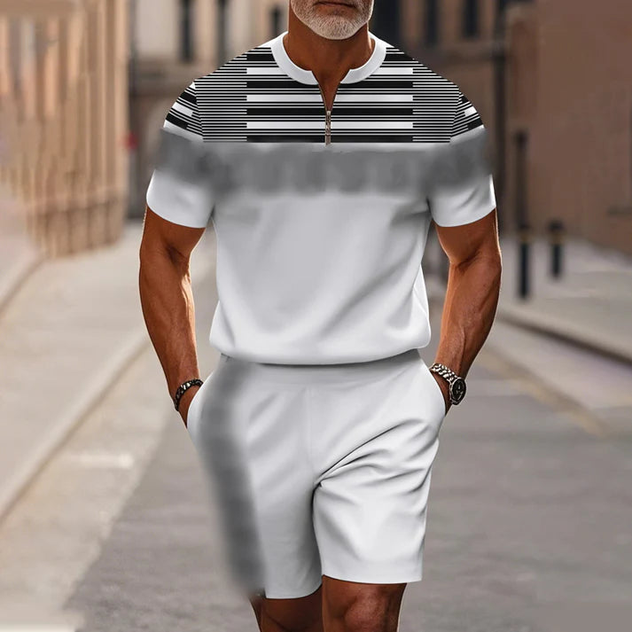 Men’s Quarter-Zip Shirt & Shorts Set – Modern Casual Summer Outfit