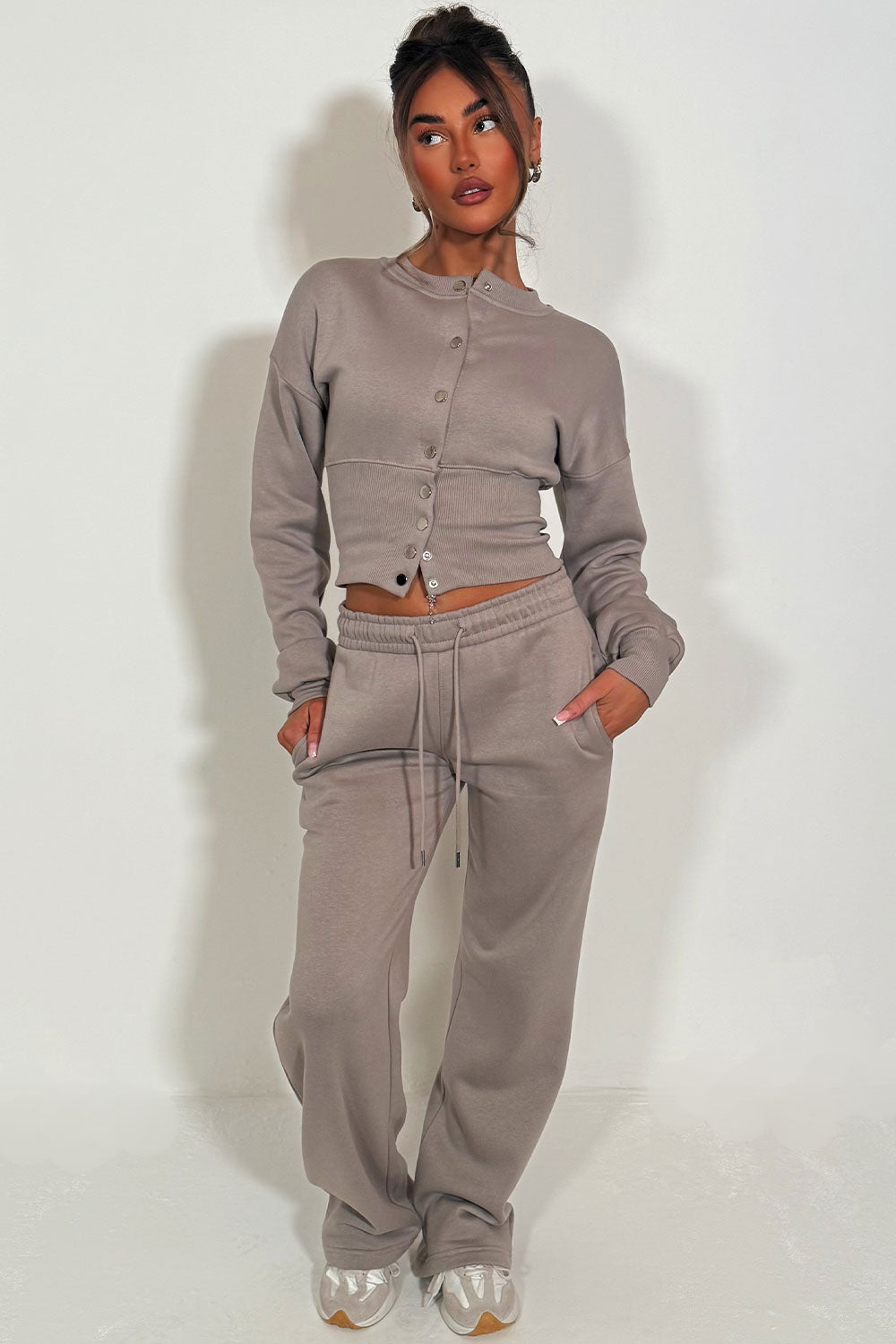 Button Up Corset Sweatshirt Co-Ord – Dove Grey Jogger Tracksuit Set