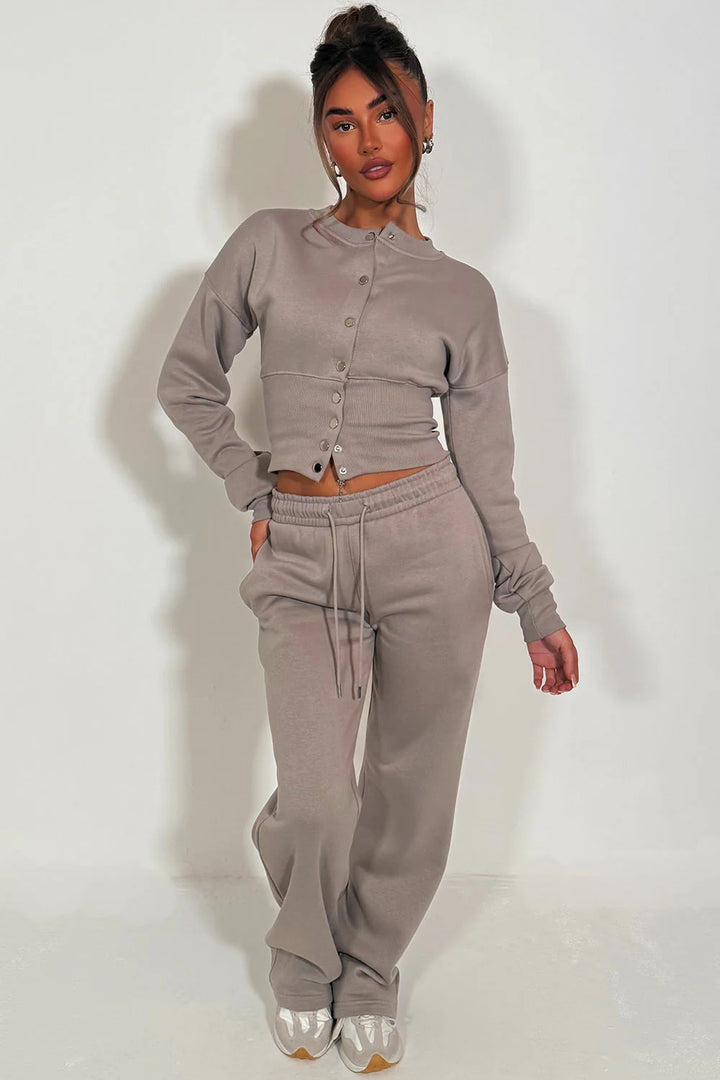 Button Up Corset Sweatshirt Co-Ord – Dove Grey Jogger Tracksuit Set
