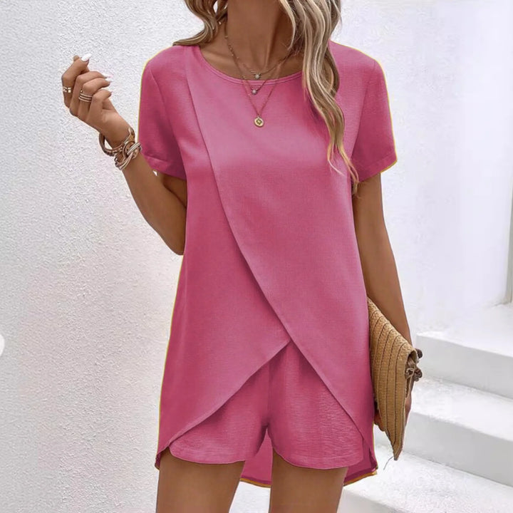 Summer Co-ord Lounge Set – Draped Short Sleeve Two-Piece Outfit