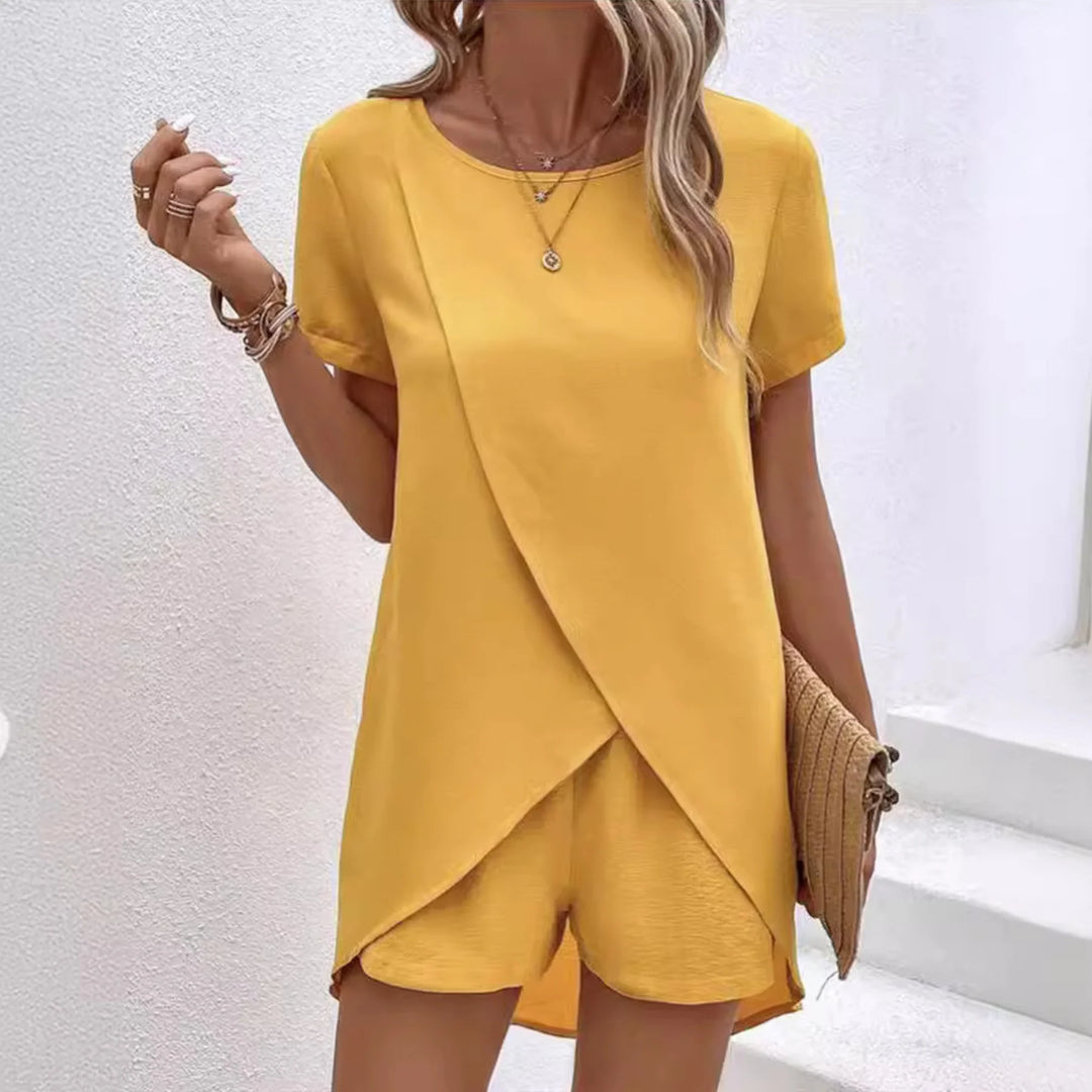 Summer Co-ord Lounge Set – Draped Short Sleeve Two-Piece Outfit